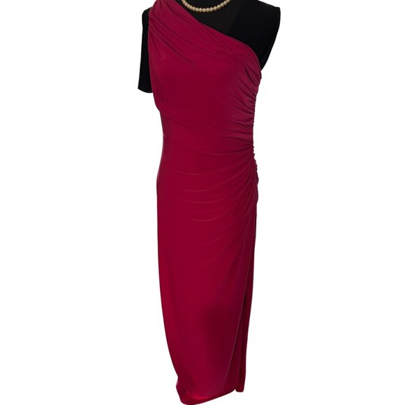 Lauren Ralph Lauren Evening One Shoulder Ruched Dress Women Bodycon Slit Party - Picture 4 of 16